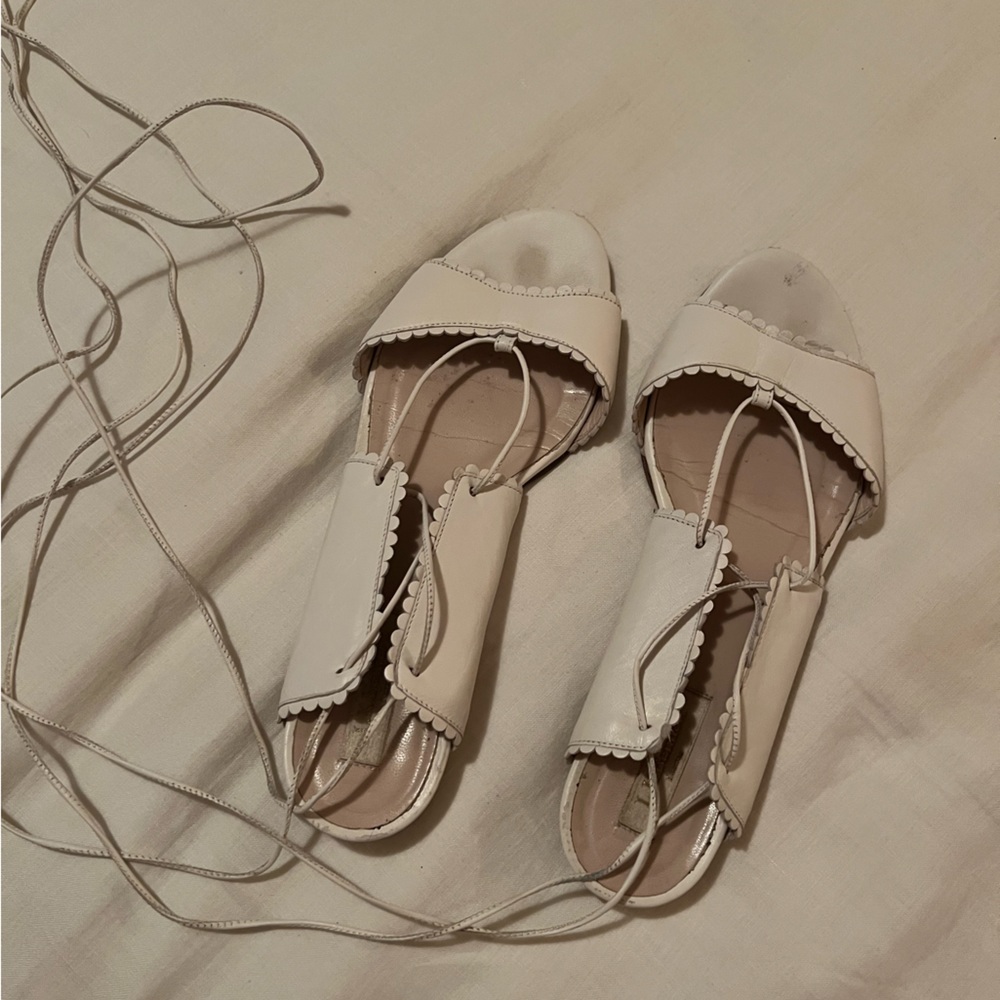 LK Bennett x Bionda Castana Jackie Flat Leather Ankle Wrap Sandal in White